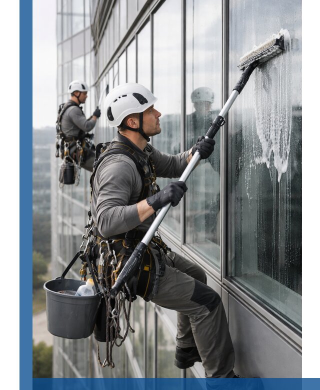 Высотная мойка сплошного остекления с выездом в Кузнецке