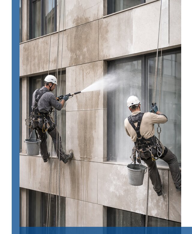 Послестроительная мойка фасада промышленным альпинизмом в Кузнецке