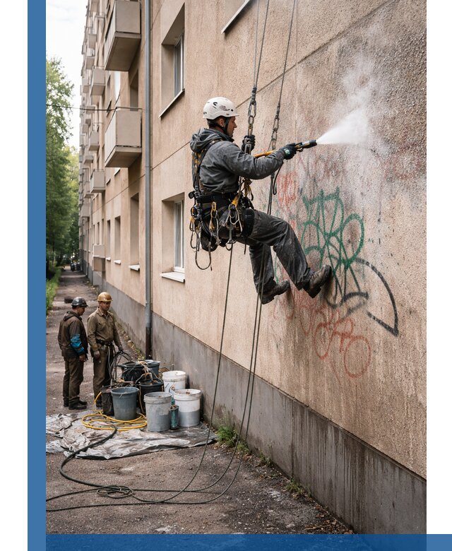 Удаление граффити с фасада в Кузнецке без следов и повреждений