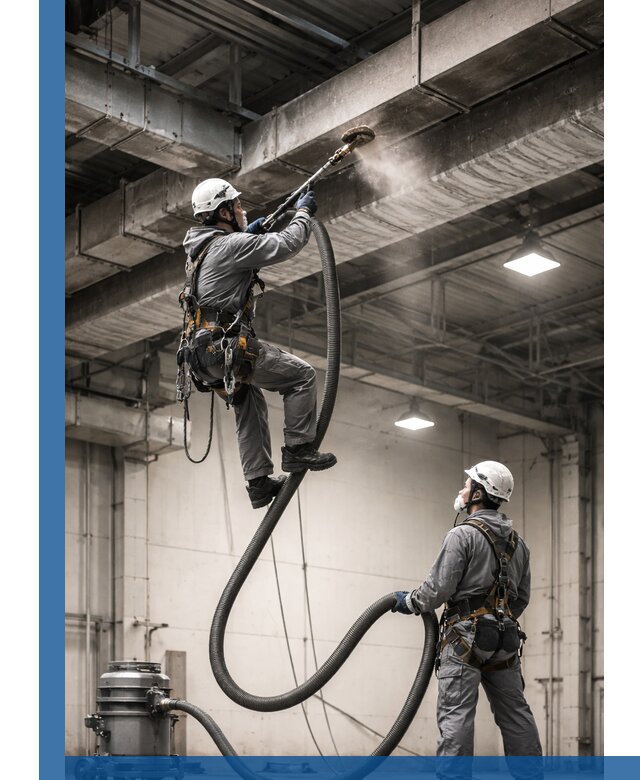 Обеспыливание потолочных конструкций в Кузнецке промышленным альпинизмом