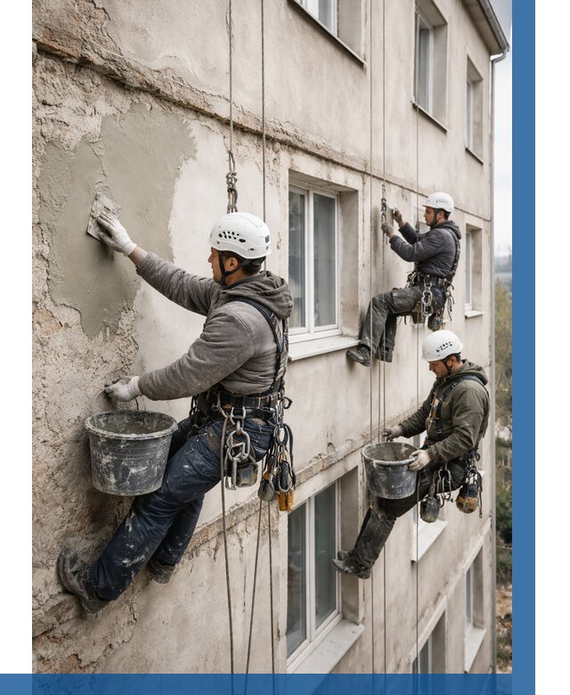 Ремонт штукатурного фасада в Кузнецке от 782 р. под ключ | ВЫСОТНИК-Кнц