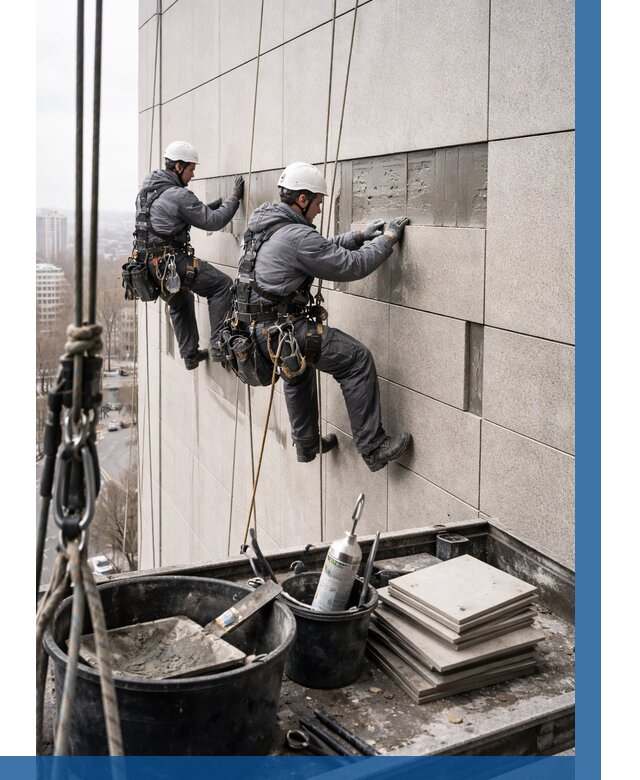 Ремонт фасада из керамогранита в Кузнецке от 2606 р. | ВЫСОТНИК-Кнц