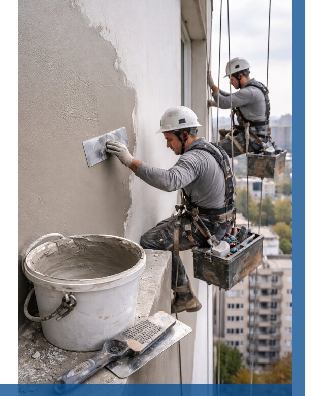 Шпаклевка фасада на высоте в Кузнецке от 730 р. | ВЫСОТНИК-Кнц