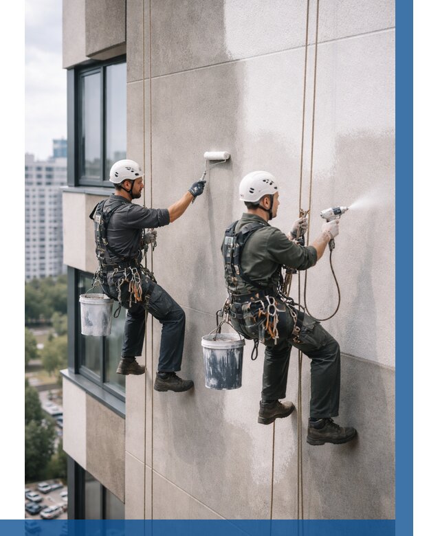 Покраска фасада альпинистами в Кузнецке от 313 р. | ВЫСОТНИК-Кнц