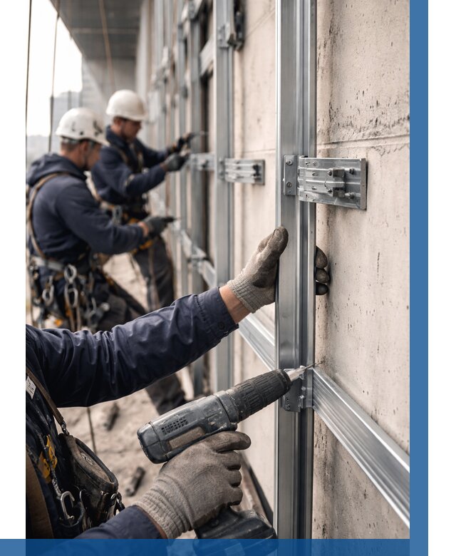 Монтаж подсистемы вентфасада в Кузнецке от 886 р. | ВЫСОТНИК-Кнц