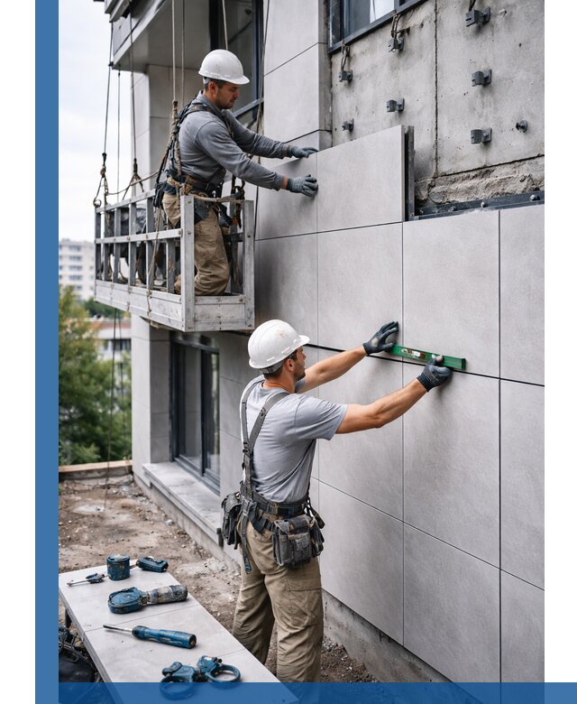 Монтаж керамогранита на фасад в Кузнецке под ключ с гарантией качества