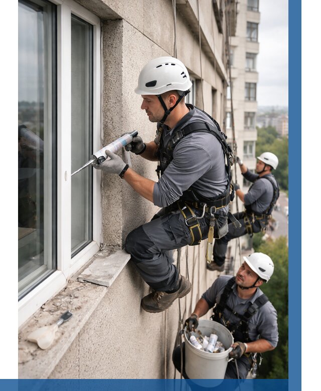 Герметизация оконных швов снаружи в Кузнецке от 1564 р. | ВЫСОТНИК-Кнц