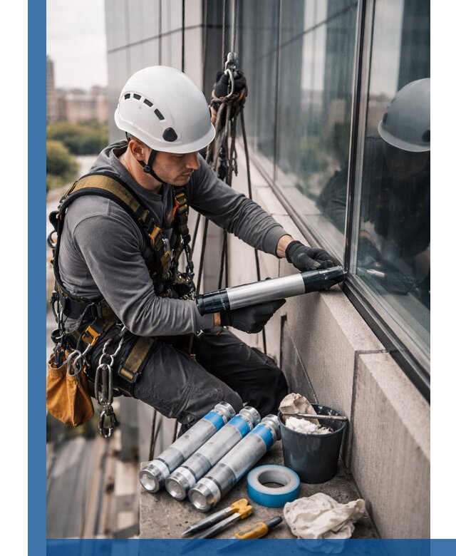 Герметизация стыков витража в Кузнецке для герметичных фасадов