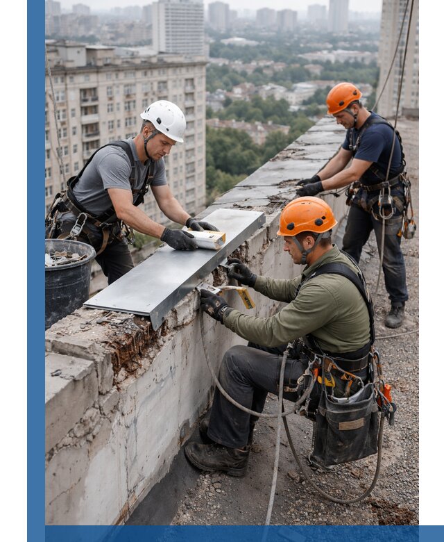 Ремонт парапета на кровле в Кузнецке, высотные работы с гарантией