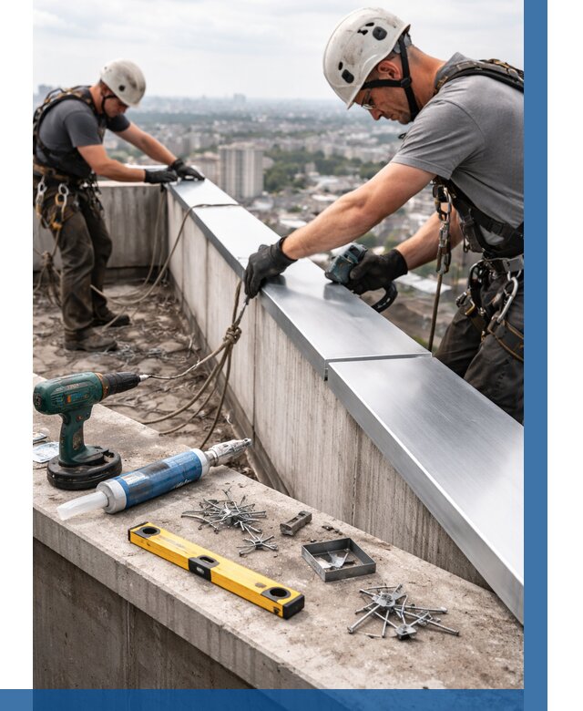 Монтаж парапетных крышек в Кузнецке от 834 р. | ВЫСОТНИК-Кнц