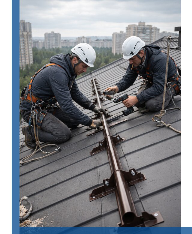 Монтаж снегозадержателей на кровле зданий в Кузнецке под ключ