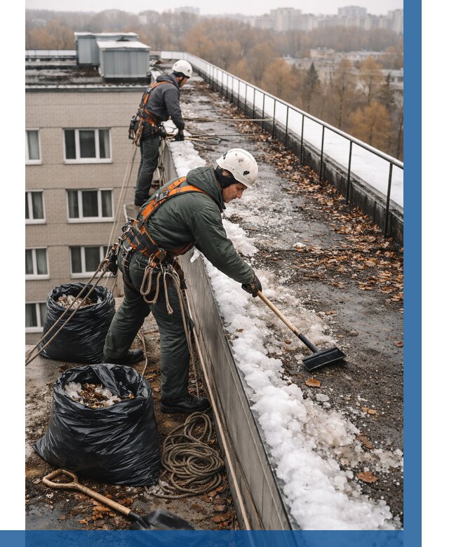 Очистка кровли по периметру в Кузнецке от 573 р. | ВЫСОТНИК-Кнц