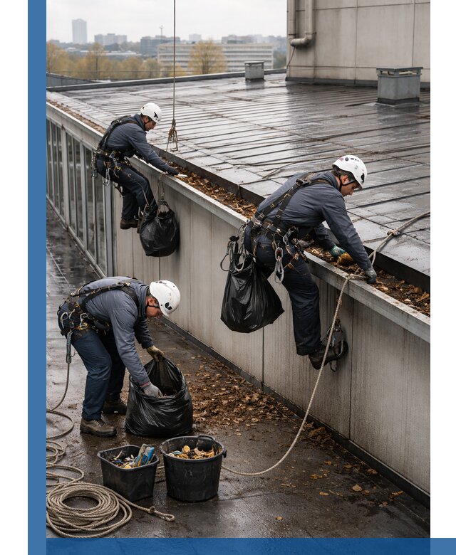 Очистка кровли по периметру в Кузнецке силами промышленных альпинистов