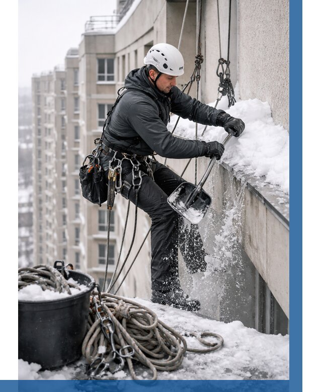 Очистка карнизов от снега в Кузнецке от 313 р. | ВЫСОТНИК-Кнц