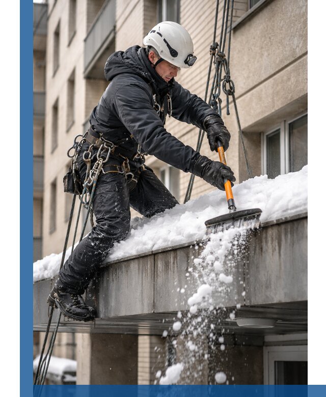 Очистка козырьков от снега в Кузнецке круглогодично безопасно