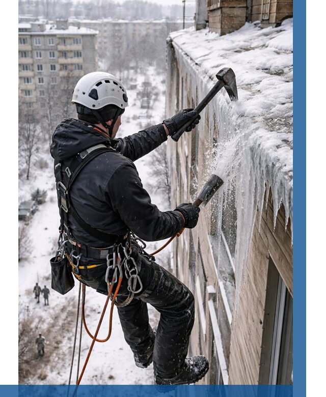 Сбивание сосулек с крыши в Кузнецке по цене от 4691 р. | ВЫСОТНИК-Кнц