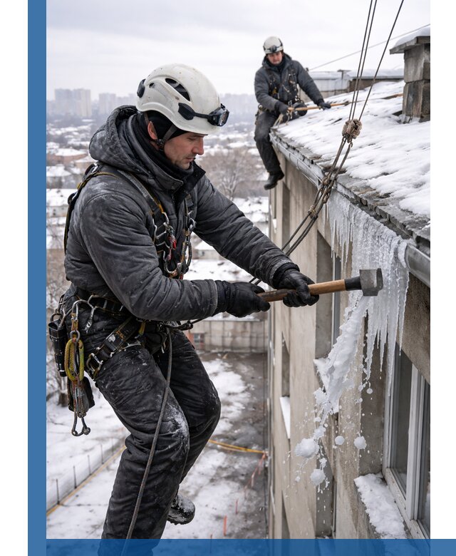 Сбивание и удаление сосулек с крыши в Кузнецке безопасно