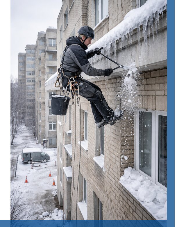 Удаление наледи с карнизов в Кузнецке от 365 р. | ВЫСОТНИК-Кнц