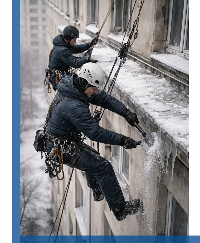 Удаление наледи и сосулек с карнизов в Кузнецке профессионально