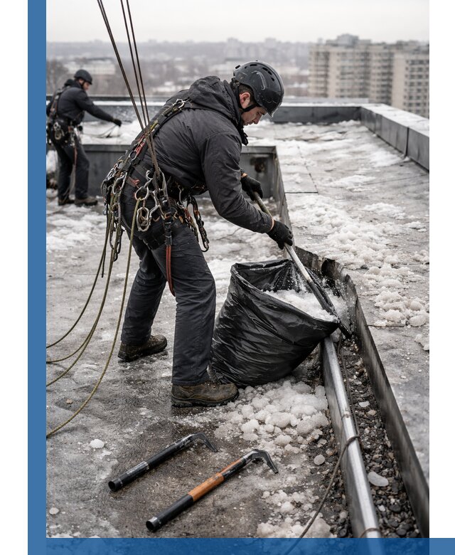 Аварийная очистка кровли в Кузнецке от промальпинистов