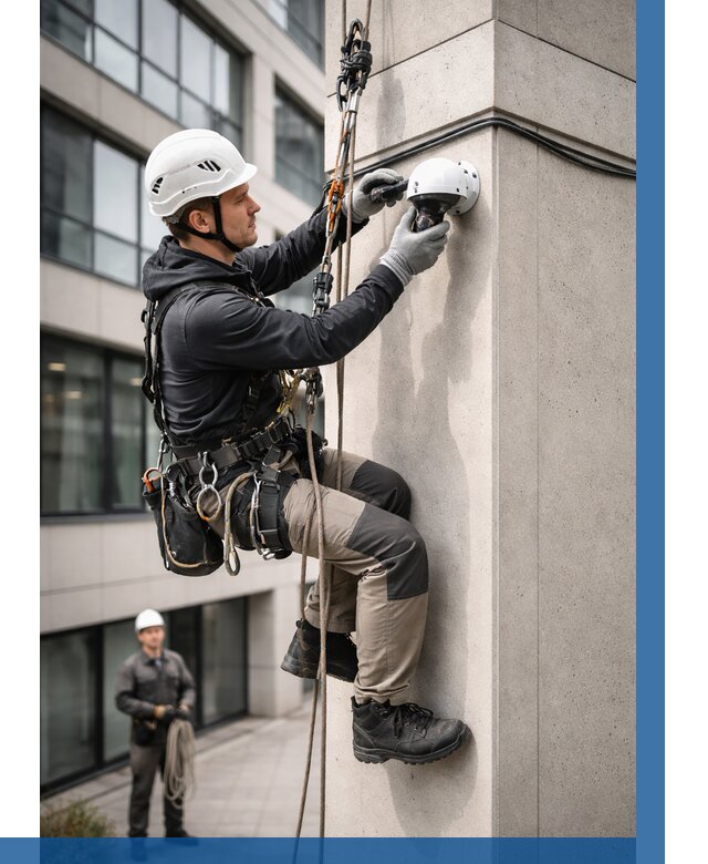 Монтаж камер видеонаблюдения на фасаде в Кузнецке от 8860 р.-ВЫСОТНИК-Кнц