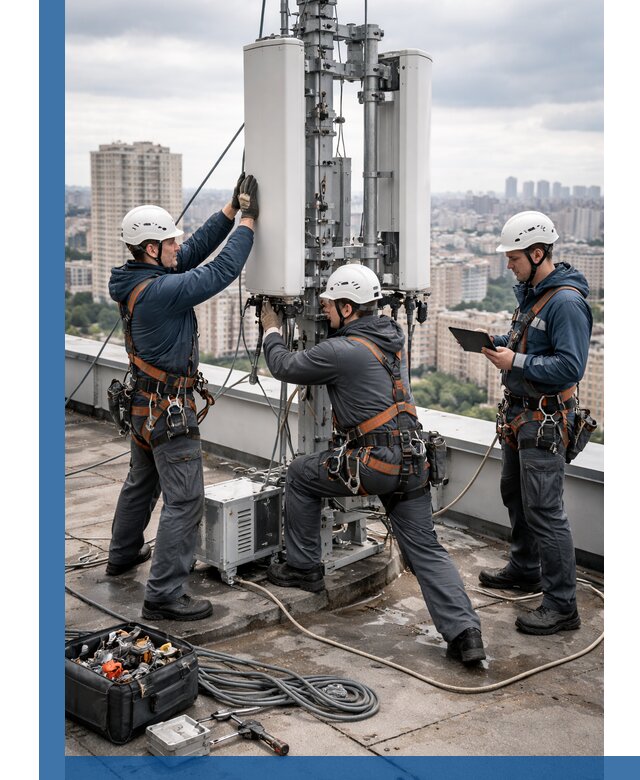 Монтаж антенн связи на крыше в Кузнецке с вводом в эксплуатацию