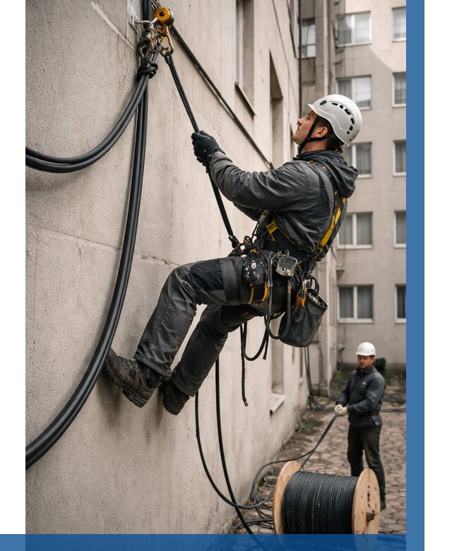 Протяжка кабеля питания на высоте в Кузнецке от 469 р. | ВЫСОТНИК-Кнц