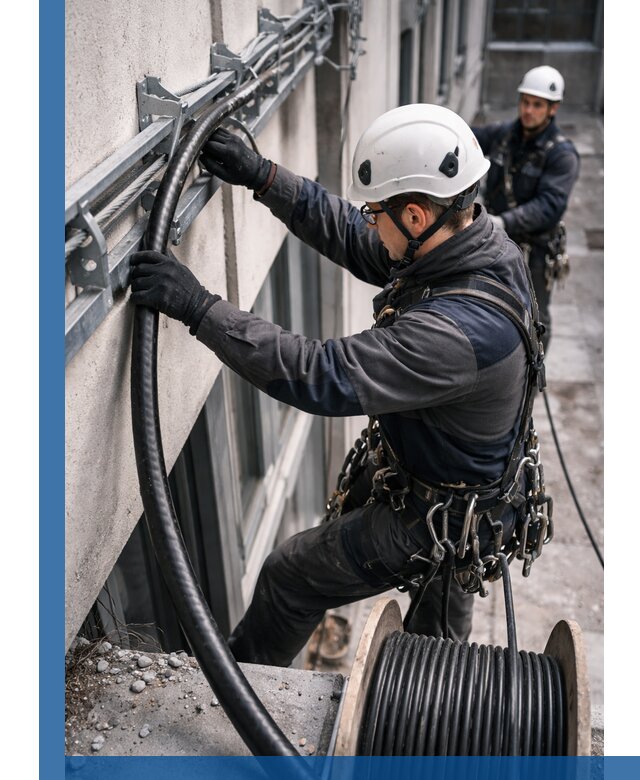 Протяжка кабеля питания на высоте в Кузнецке с гарантией безопасности и качества