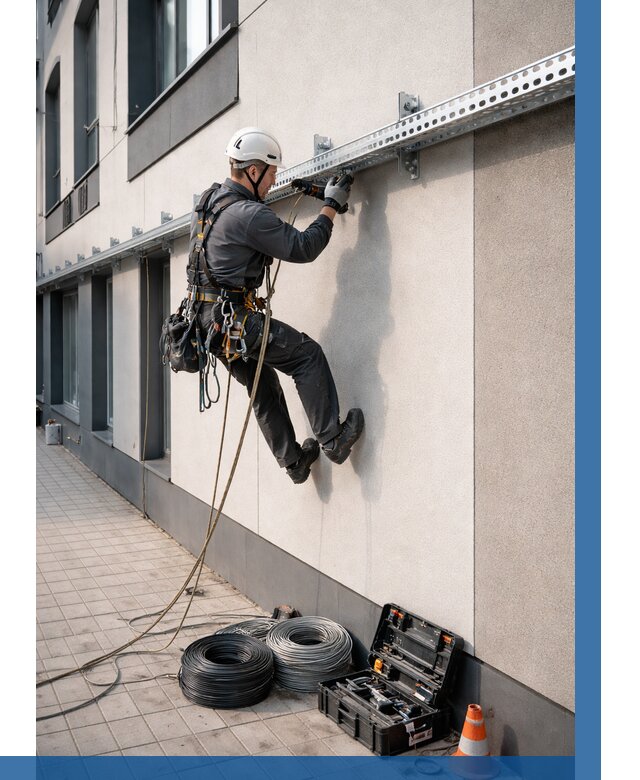 Монтаж кабельных лотков на фасаде в Кузнецке от 1251 р. | ВЫСОТНИК-Кнц