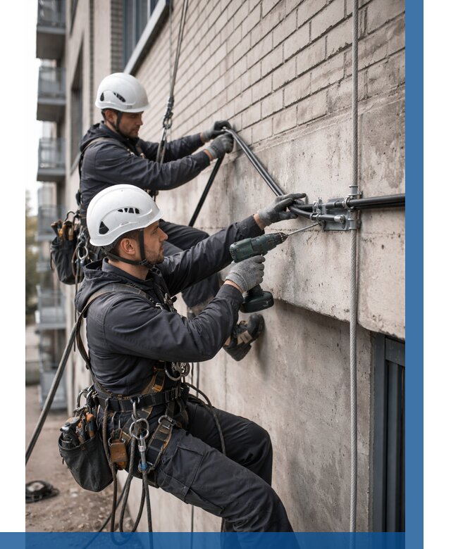 Крепление кабеля на фасаде в Кузнецке от 365 р. | ВЫСОТНИК-Кнц