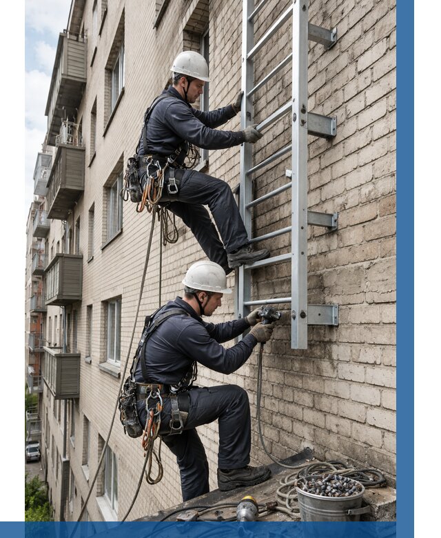 Монтаж пожарной лестницы в Кузнецке от 26060 р заказать у ВЫСОТНИК-Кнц