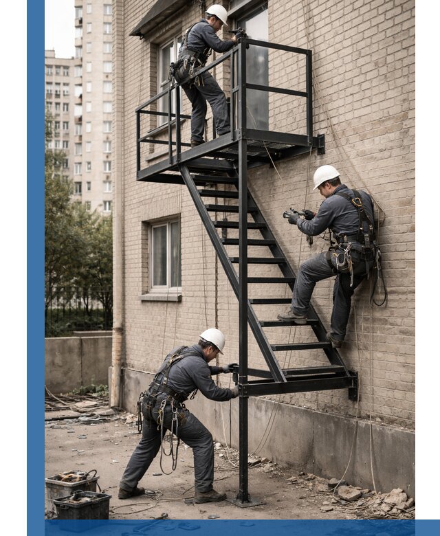 Монтаж пожарной лестницы в Кузнецке, установка и крепление