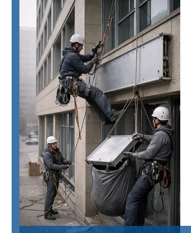 Демонтаж рекламной вывески с высотными работами в Кузнецке