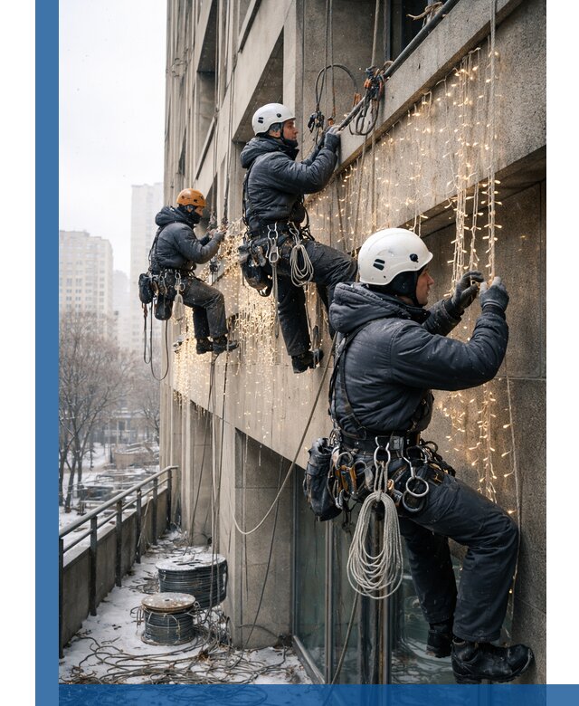 Монтаж новогодней иллюминации и украшение фасадов в Кузнецке