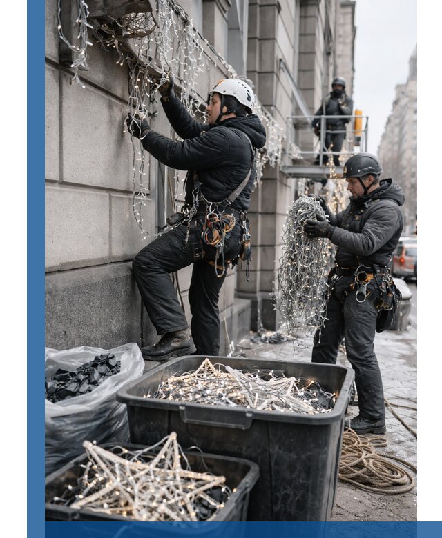 Демонтаж новогоднего оформления и гирлянд в Кузнецке