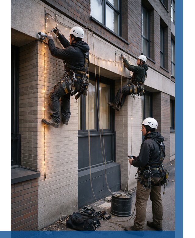 Монтаж гирлянд на фасаде в Кузнецке от 3648 р. | ВЫСОТНИК-Кнц