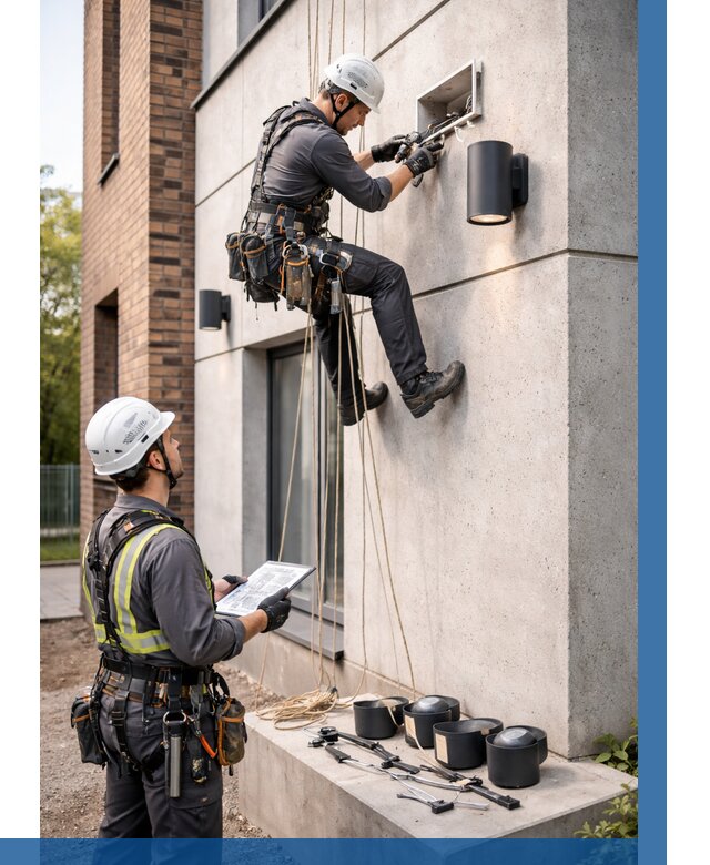 Монтаж фасадного освещения в Кузнецке от 2606 р. | ВЫСОТНИК-Кнц