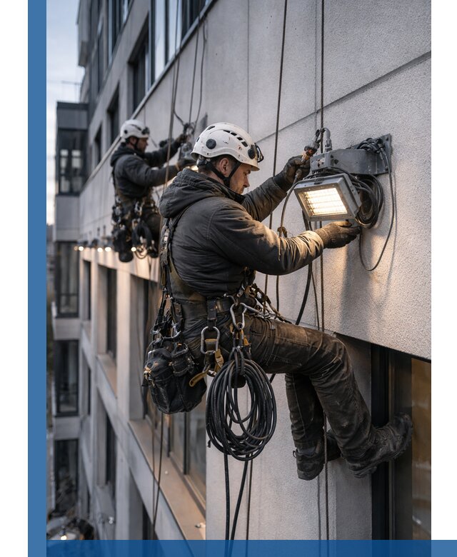 Монтаж фасадного освещения в Кузнецке установка и подключение