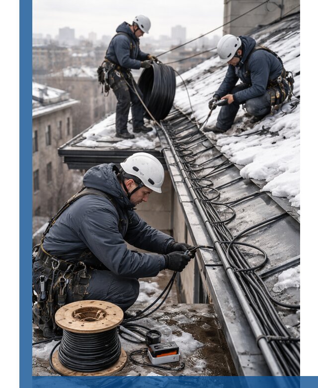 Монтаж греющего кабеля на кровле в Кузнецке под ключ