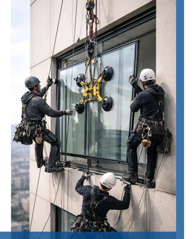 Монтаж стеклопакетов на высоте в Кузнецке от 3336 р. | ВЫСОТНИК-Кнц