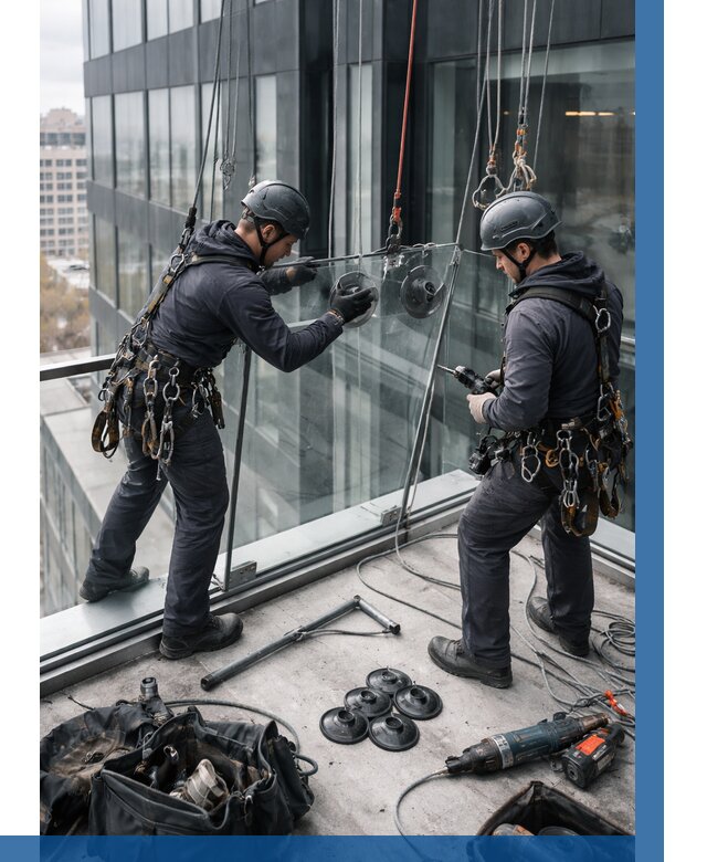 Монтаж стеклянных ограждений в Кузнецке от 2606 р. | ВЫСОТНИК-Кнц