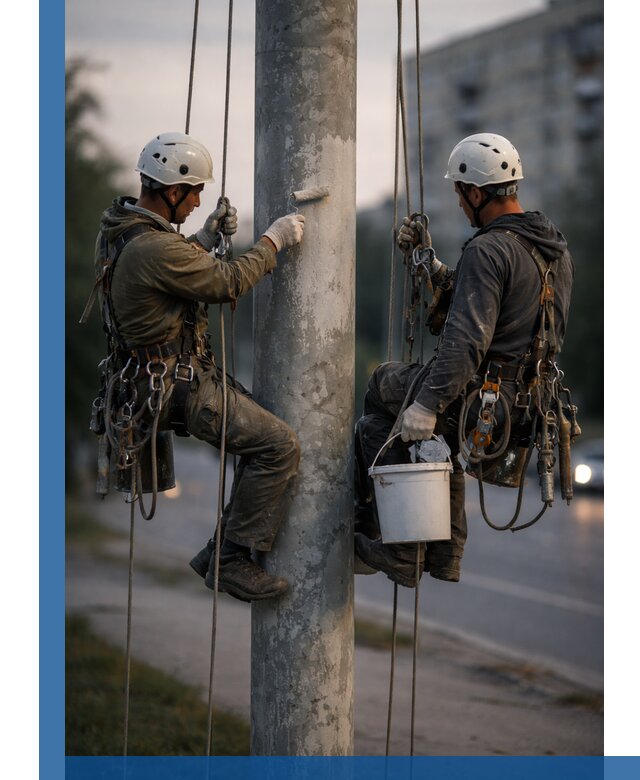 Покраска опор освещения и антикоррозийная защита в Кузнецке