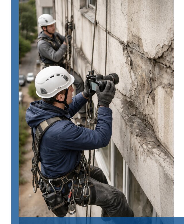 Фотофиксация дефектов фасада с высотной съемкой в Кузнецке