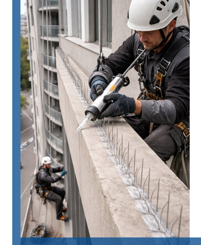 Установка шипов от птиц на фасадах и кровлях в Кузнецке